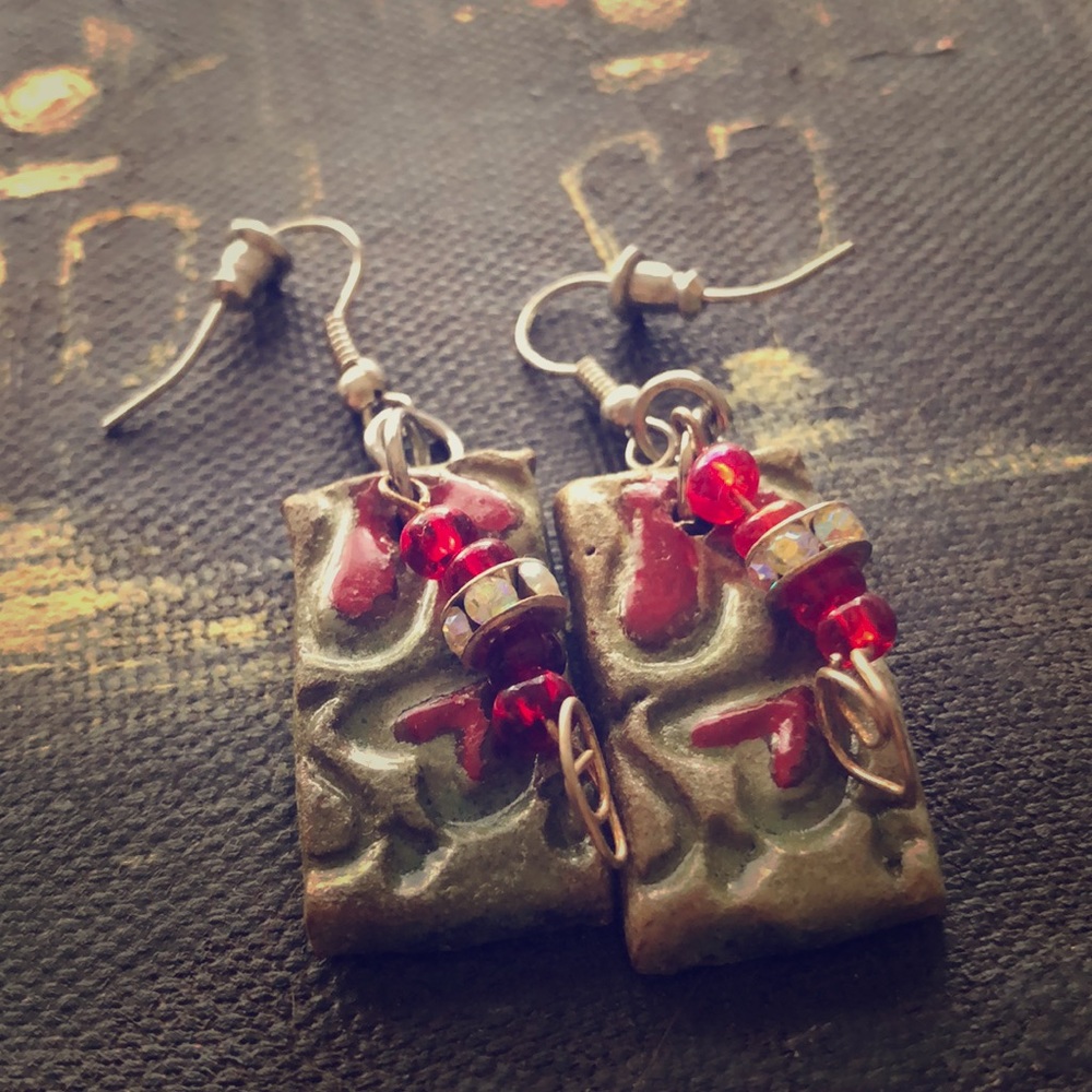 Red and green earrings